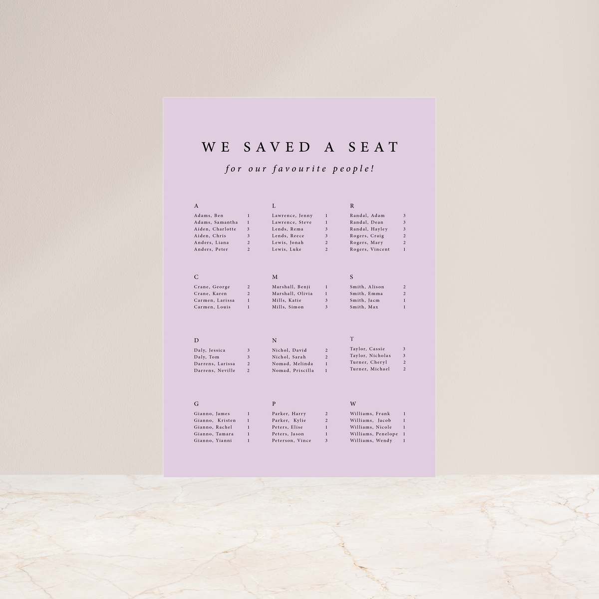 Atlanta - Seating Chart – Class Ink Designs