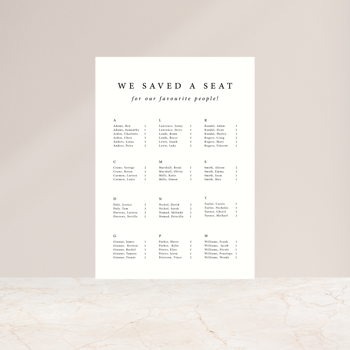 Atlanta - Seating Chart – Class Ink Designs