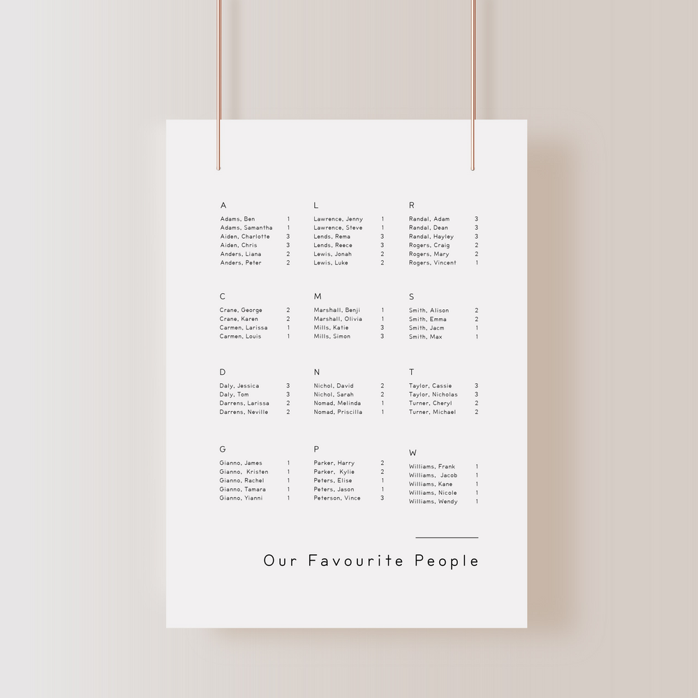 Between The Lines - Seating Chart