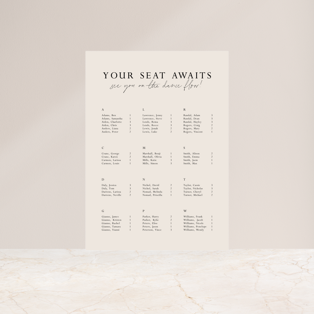 
                  
                    All You Need Is Love - Seating Chart
                  
                