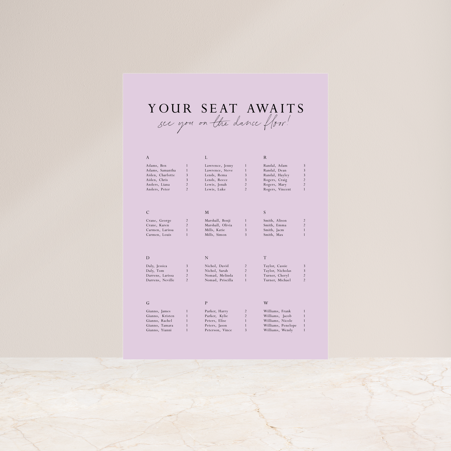 
                  
                    All You Need Is Love - Seating Chart
                  
                