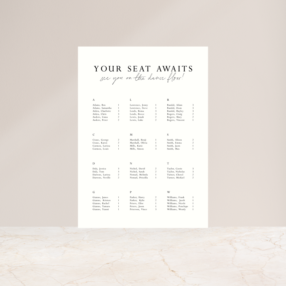 All You Need Is Love - Seating Chart